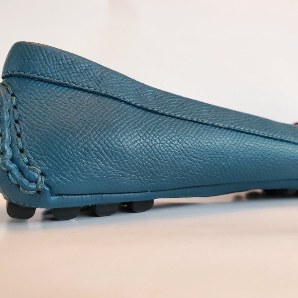 Like-New Hermes Liberty Epsom Calfskin Leather Blue Driving Flats Ballet Shoes - Picture 2 of 16